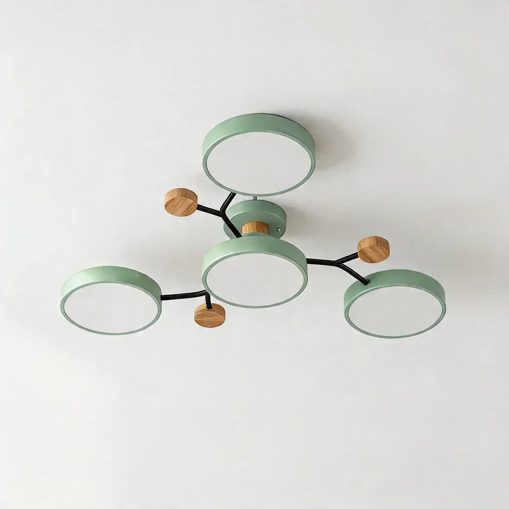 Branching Ceiling Light Fixture Featuring Wood Accents For Modern Living Spaces And Warm Ambience
