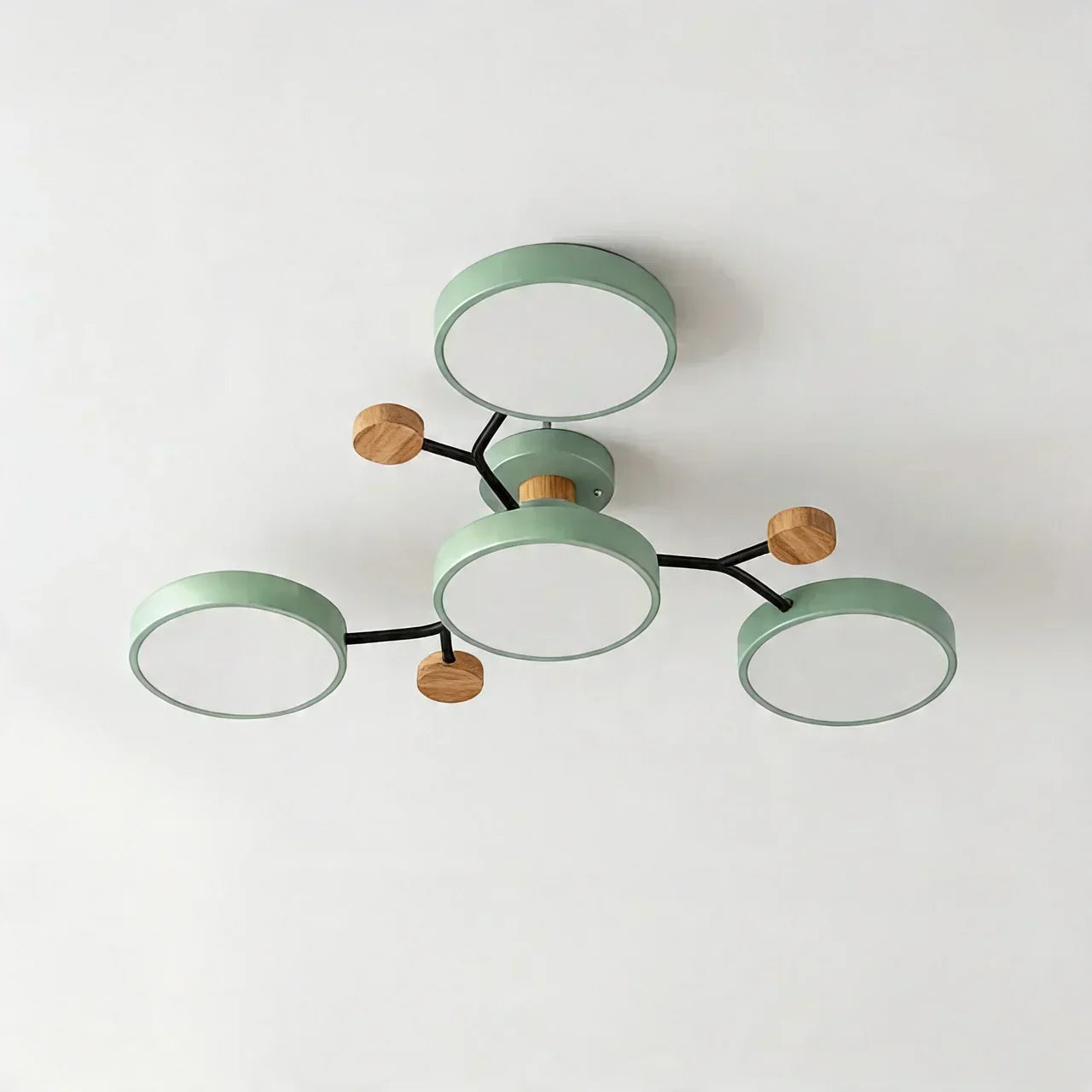 Branching Ceiling Light Fixture Featuring Wood Accents For Modern Living Spaces And Warm Ambience