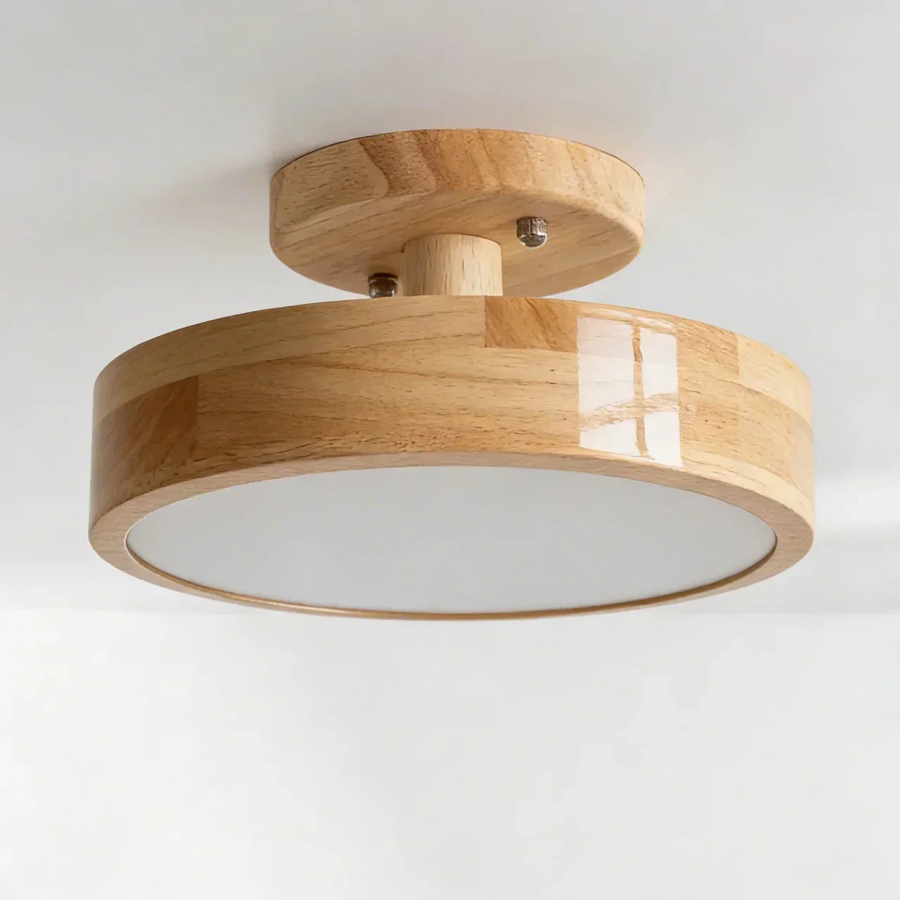 Wood Round Semi Flush Mount Ceiling Light With Integrated LED And Acrylic Diffuser