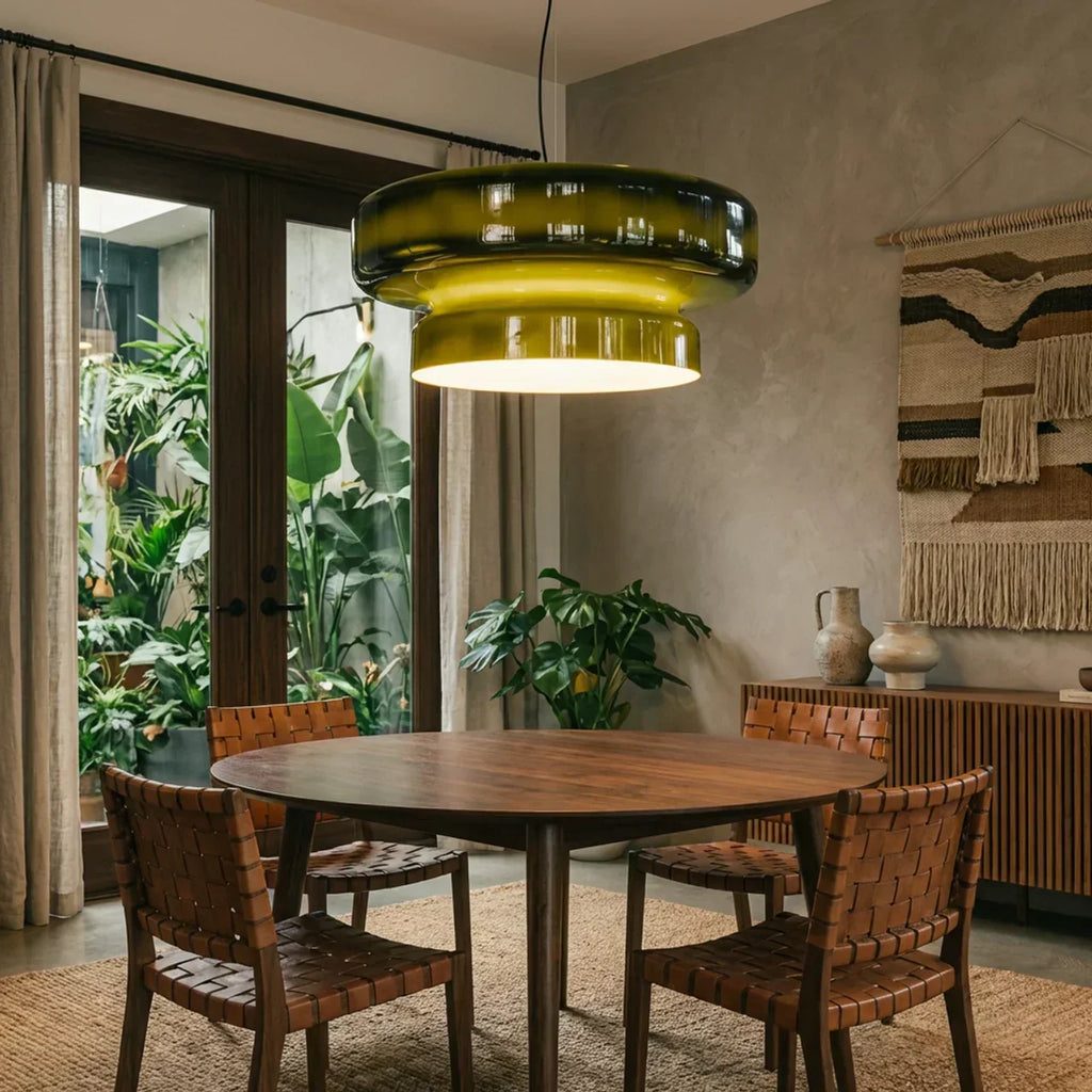 Two Tier Light With Coloured Glass, Bauhaus Style Pendant For Modern Homes Geometric Ceiling Fixture