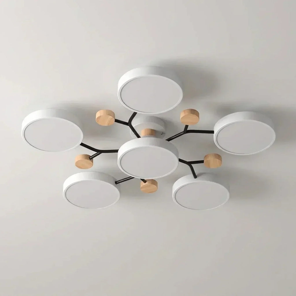 Branching Ceiling Light Fixture Featuring Wood Accents For Modern Living Spaces And Warm Ambience