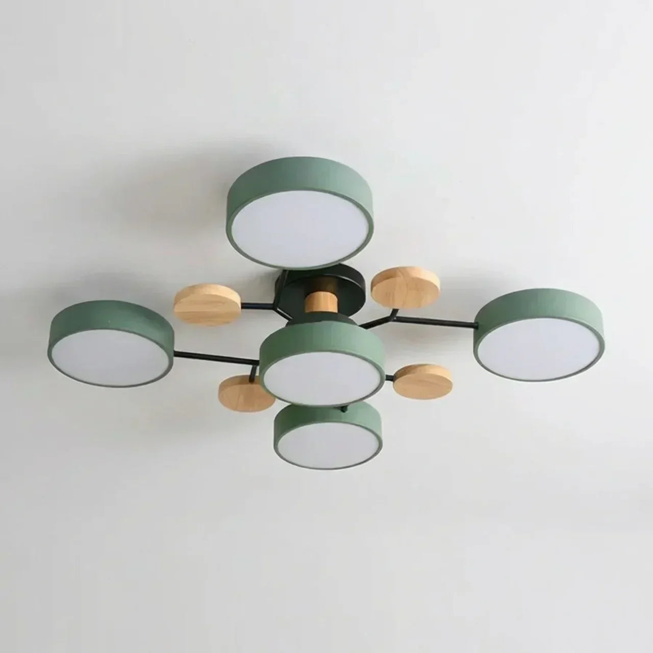 Branching Ceiling Light Fixture Featuring Wood Accents For Modern Living Spaces And Warm Ambience
