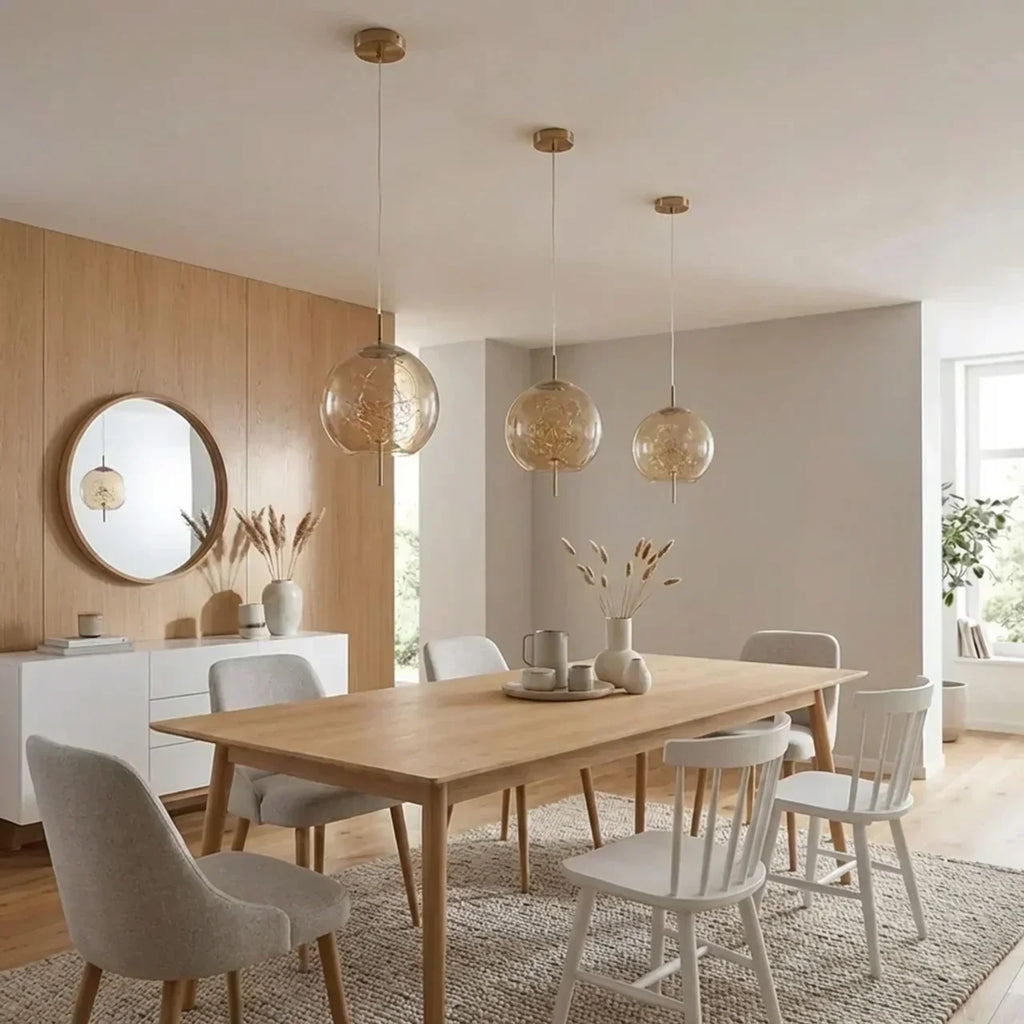 Ceiling Pendant Light With Glass Cylinder And Oval Shade For Ambient Illumination