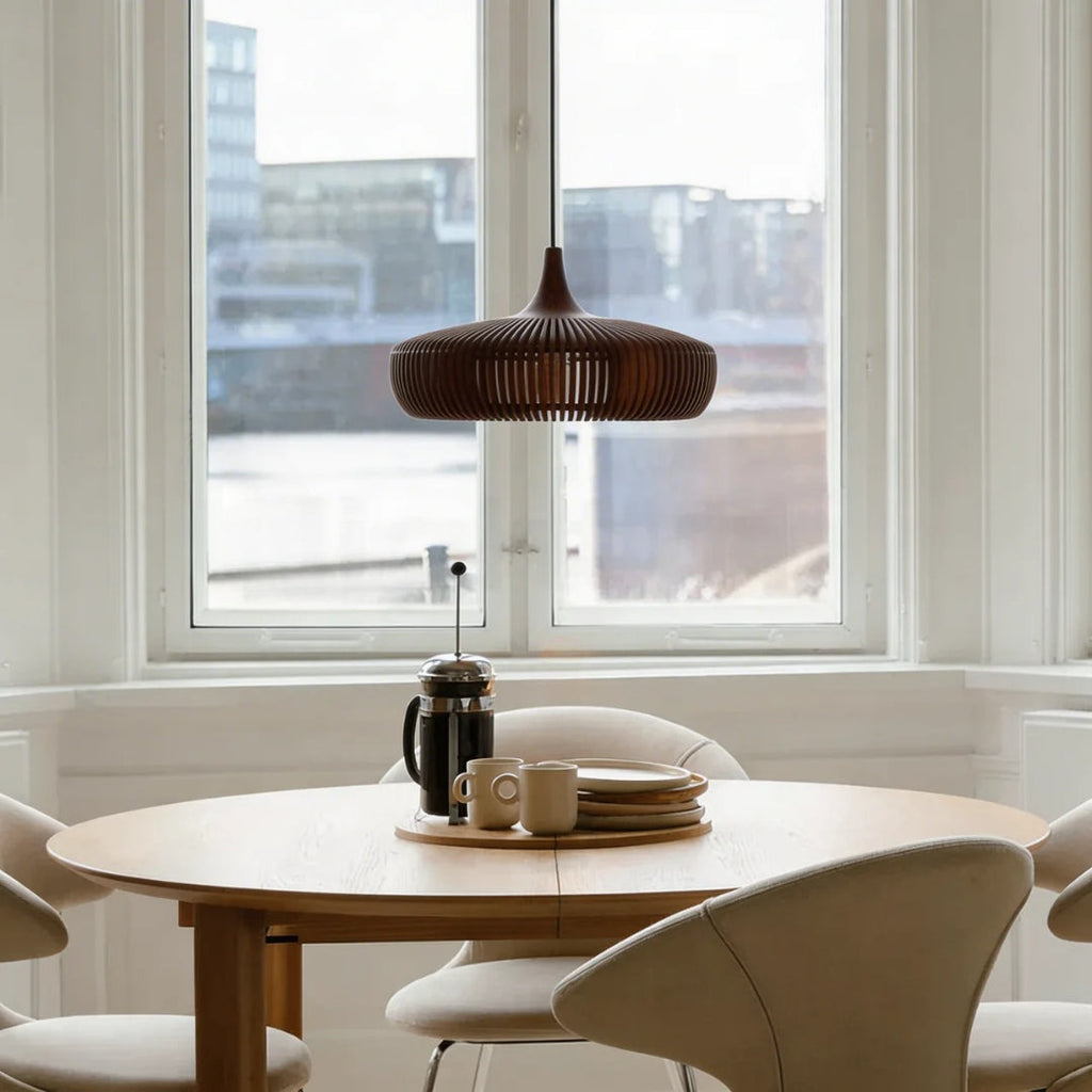 Warm Glow Wood Pendant Light With Minimalist Dome For Modern Interiors And Calm Ambience
