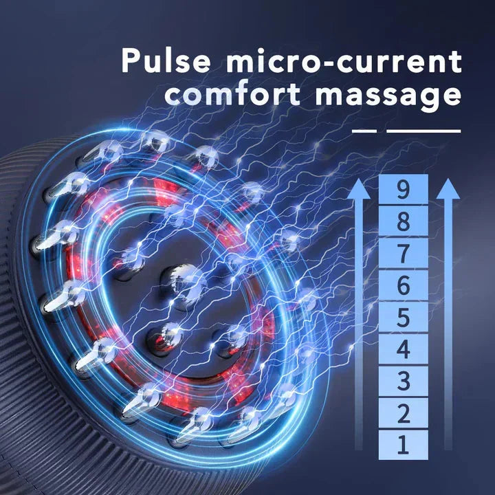 4-in-1-Massagegerät — Wärme, Vibration, Mikrostrom und Rotlicht mit 21 Stahlmassageköpfen