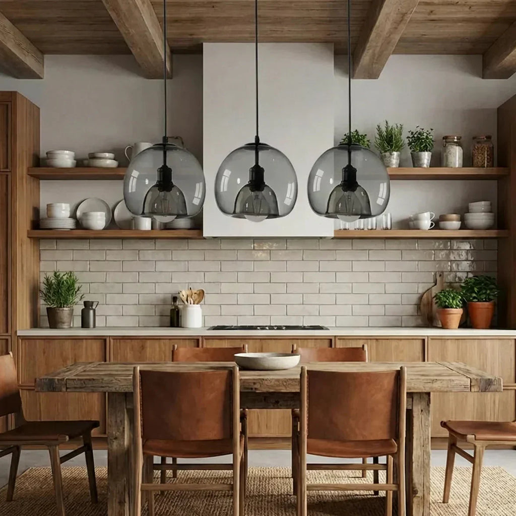 Glass Pendant Light With Multiple Shades For Ceiling Mount Over Dining Tables And Islands Round Canopy Or Linear Canopy
