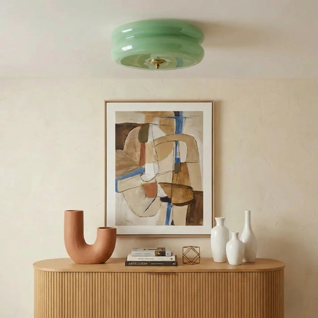 Art Deco Cream Glass Ceiling Light With Flush Mount And Integrated LED For Indoor Use