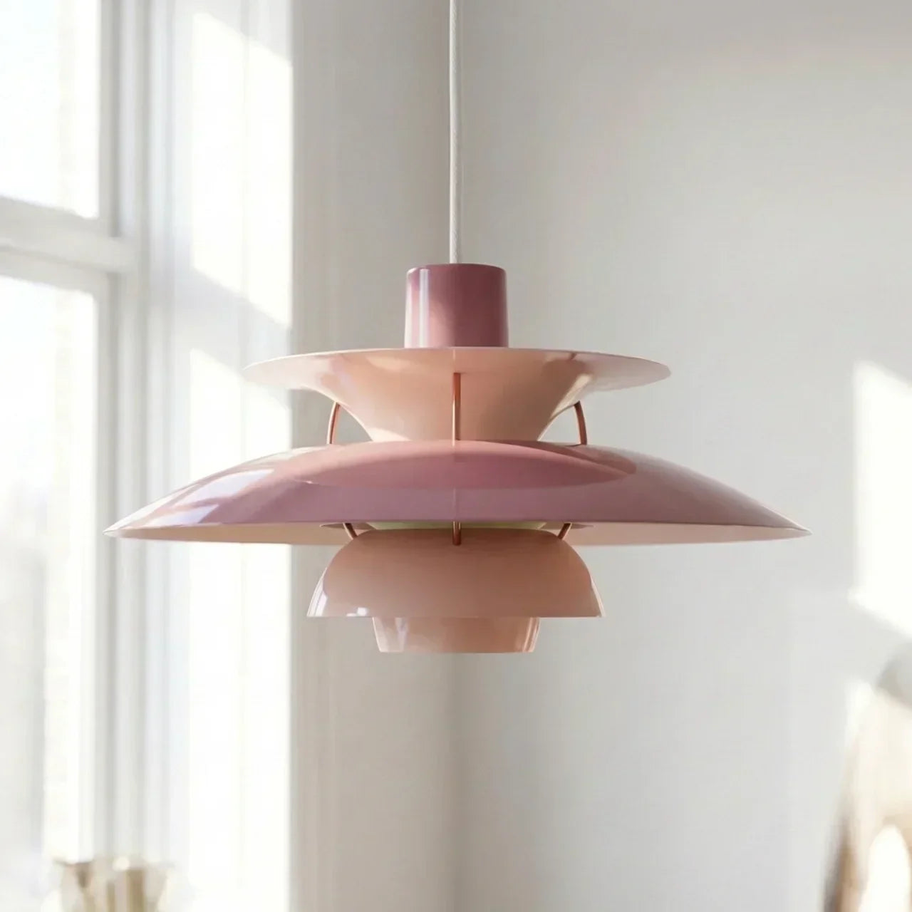 Danish Modern Inspired Pendant Fixture With Layered Shades For Downward Illumination