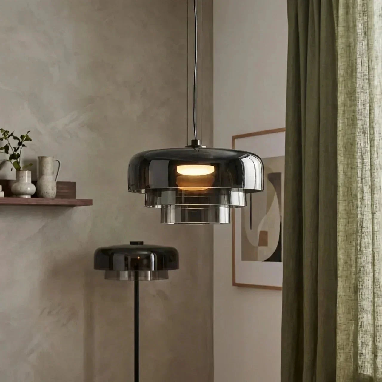 Bauhaus Style Glass Pendant Fixture With Layered Glass Elements For Modern Interiors