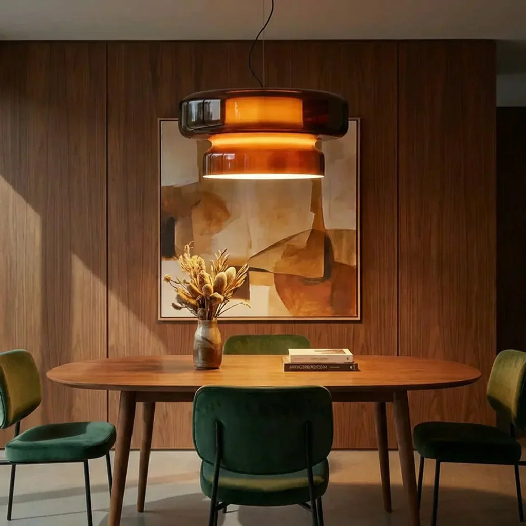 Two Tier Light With Coloured Glass, Bauhaus Style Pendant For Modern Homes Geometric Ceiling Fixture