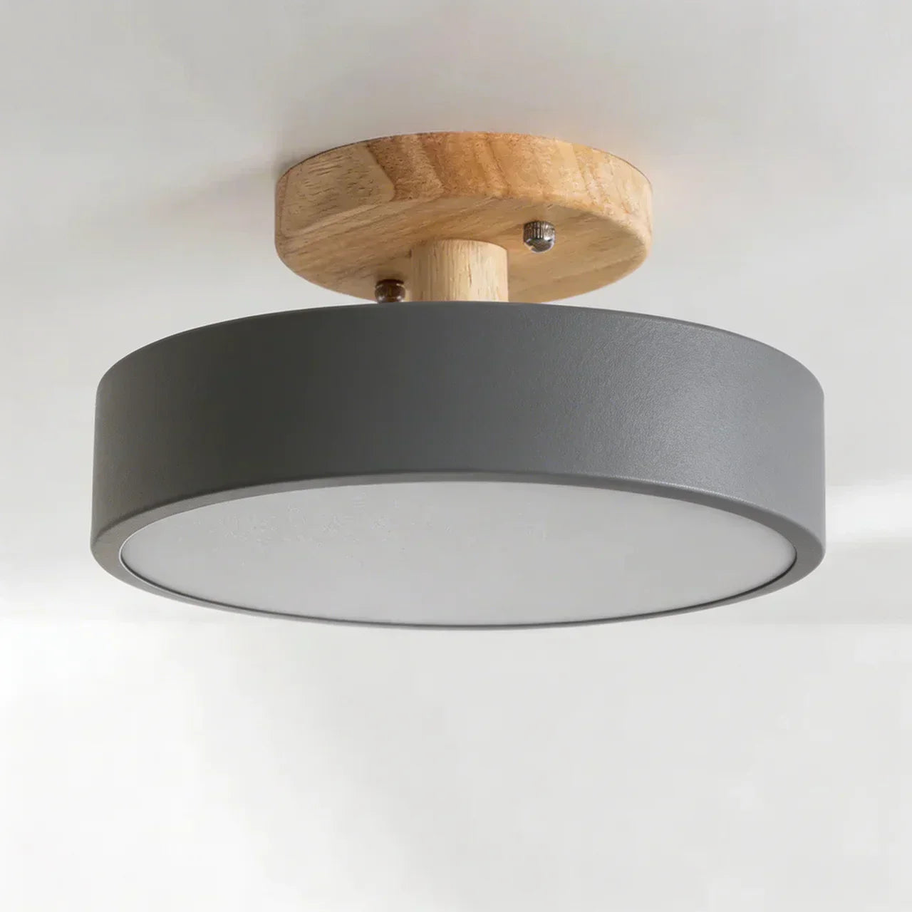 Wood Round Semi Flush Mount Ceiling Light With Integrated LED And Acrylic Diffuser
