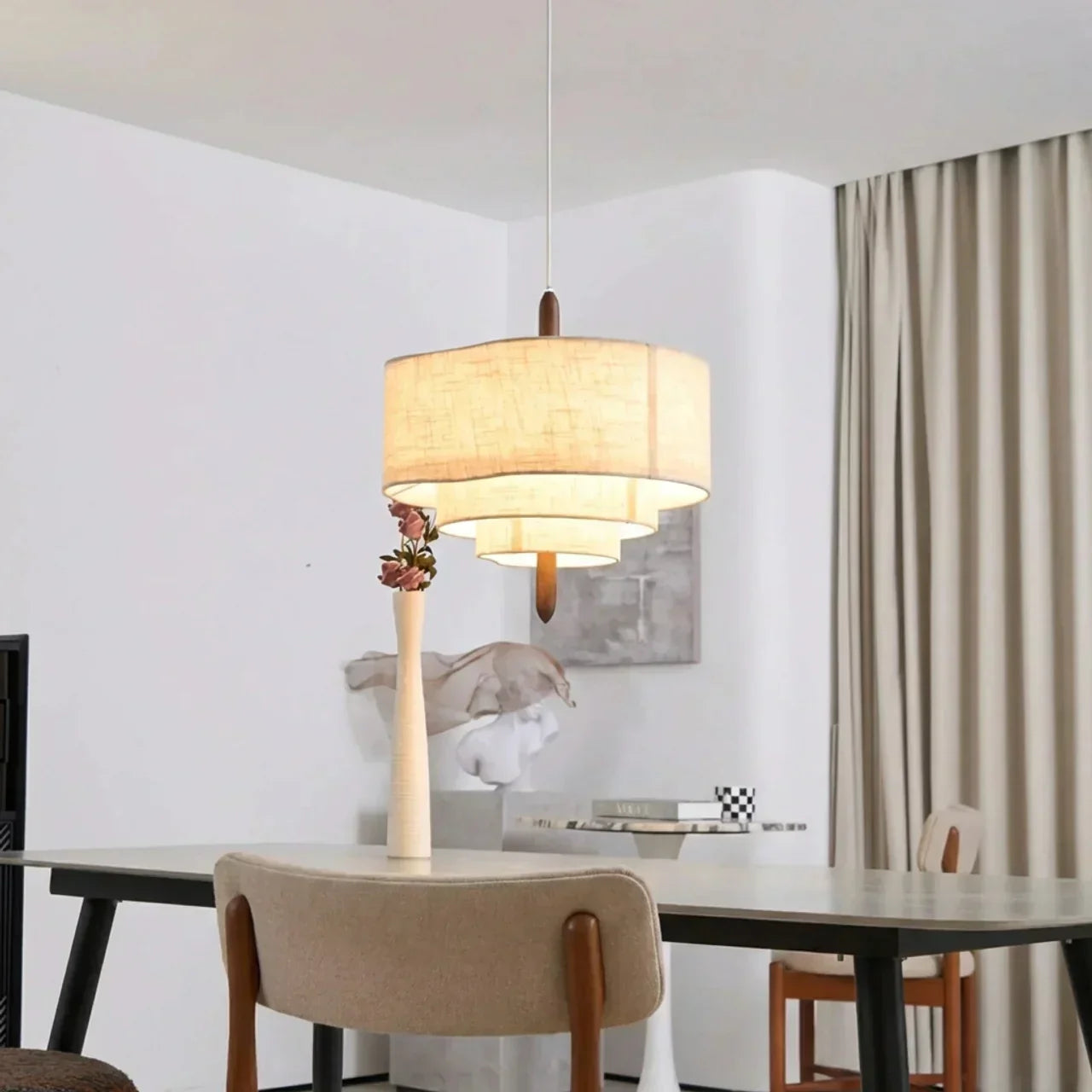 Layered Fabric Pendant Ceiling Lamp With Soft Diffused Shade For Cozy Indoor Ambience Warm Glow