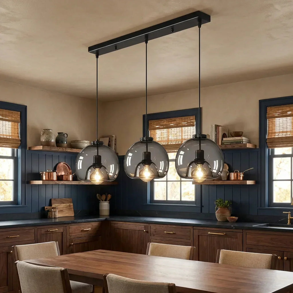 Glass Pendant Light With Multiple Shades For Ceiling Mount Over Dining Tables And Islands Round Canopy Or Linear Canopy