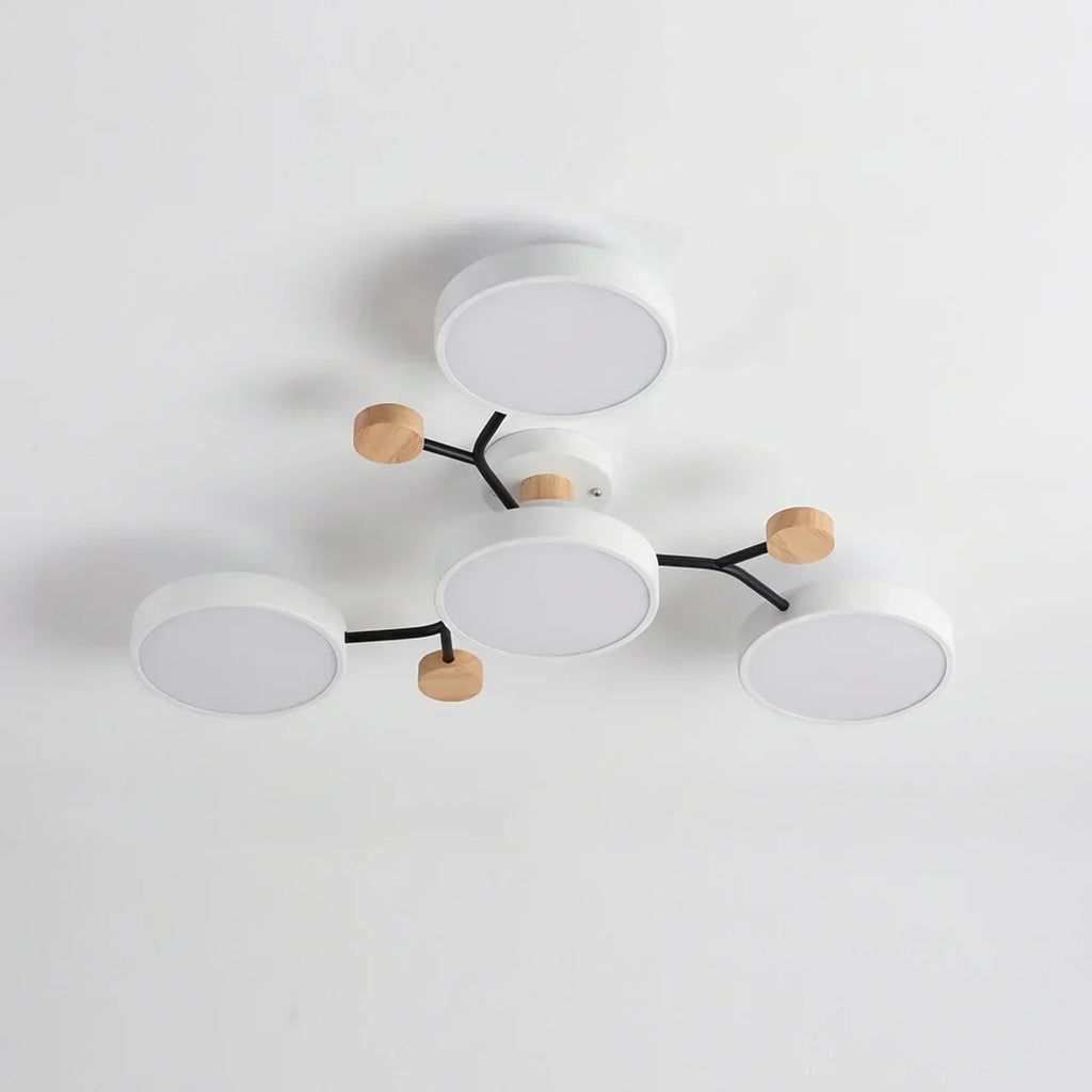 Branching Ceiling Light Fixture Featuring Wood Accents For Modern Living Spaces And Warm Ambience