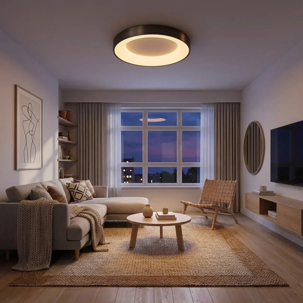 Circular Flush Mount Ceiling Light With Hollow Center And Integrated LED Diffuser