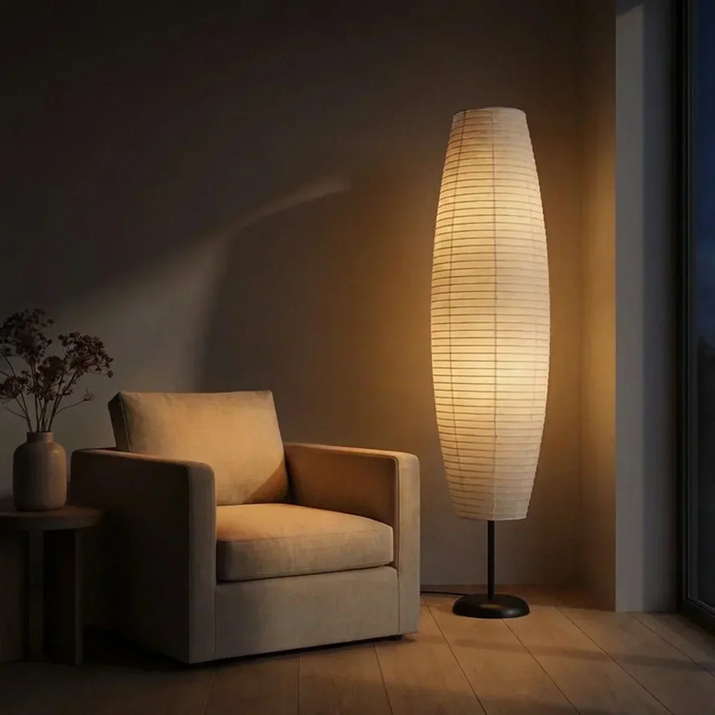 Rice Paper Two Lights Column Lamp For Indoor Living Spaces And Modern Home Interiors