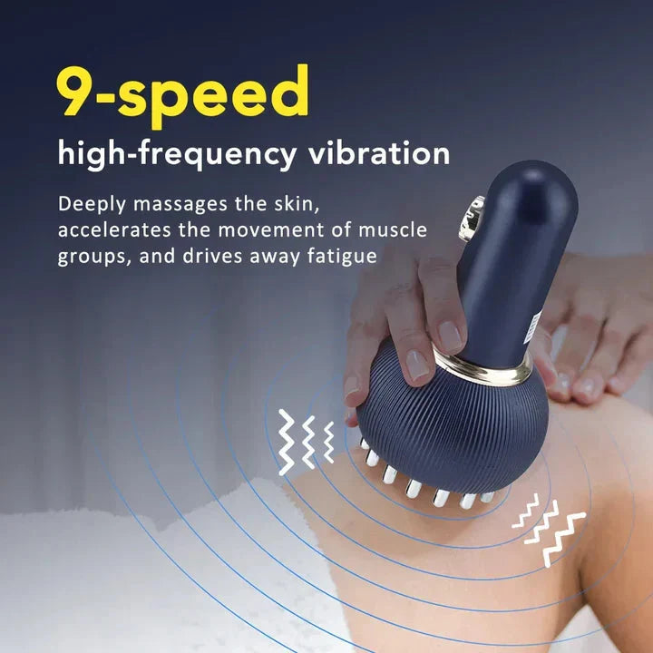 4-in-1-Massagegerät — Wärme, Vibration, Mikrostrom und Rotlicht mit 21 Stahlmassageköpfen