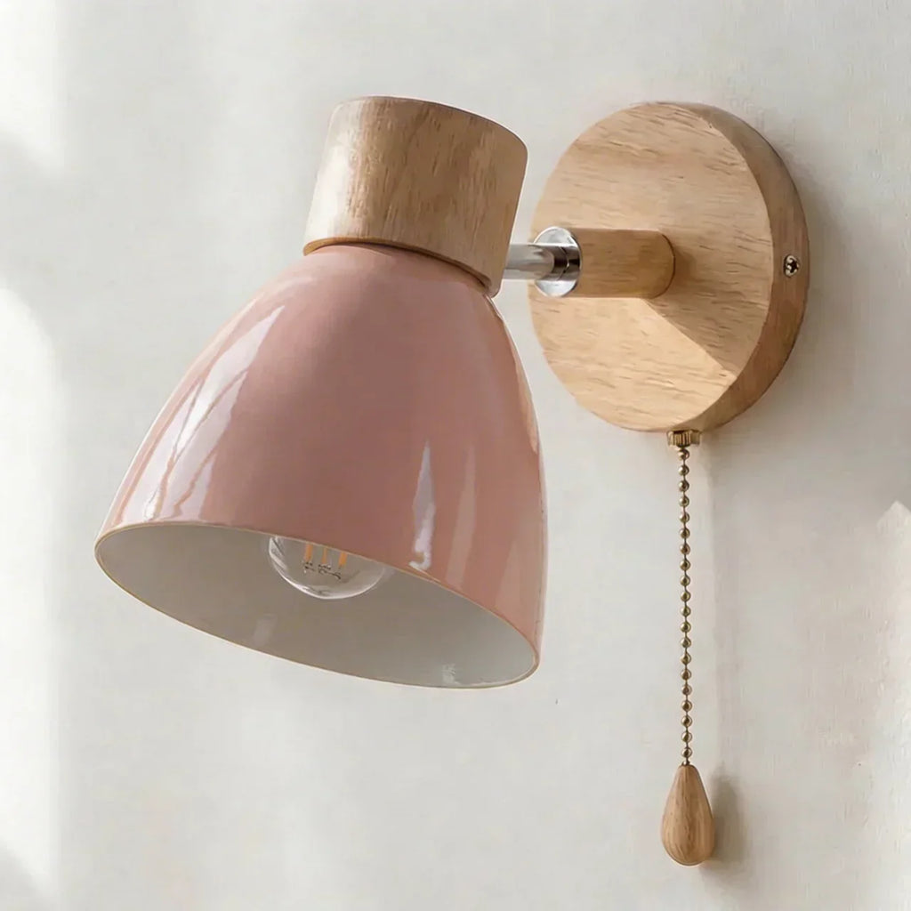 Wood and Metal Wall Sconce Light With Adjustable Shade for Indoor Living Rooms and Bedrooms