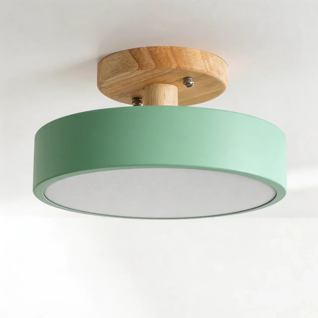 Wood Round Semi Flush Mount Ceiling Light With Integrated LED And Acrylic Diffuser