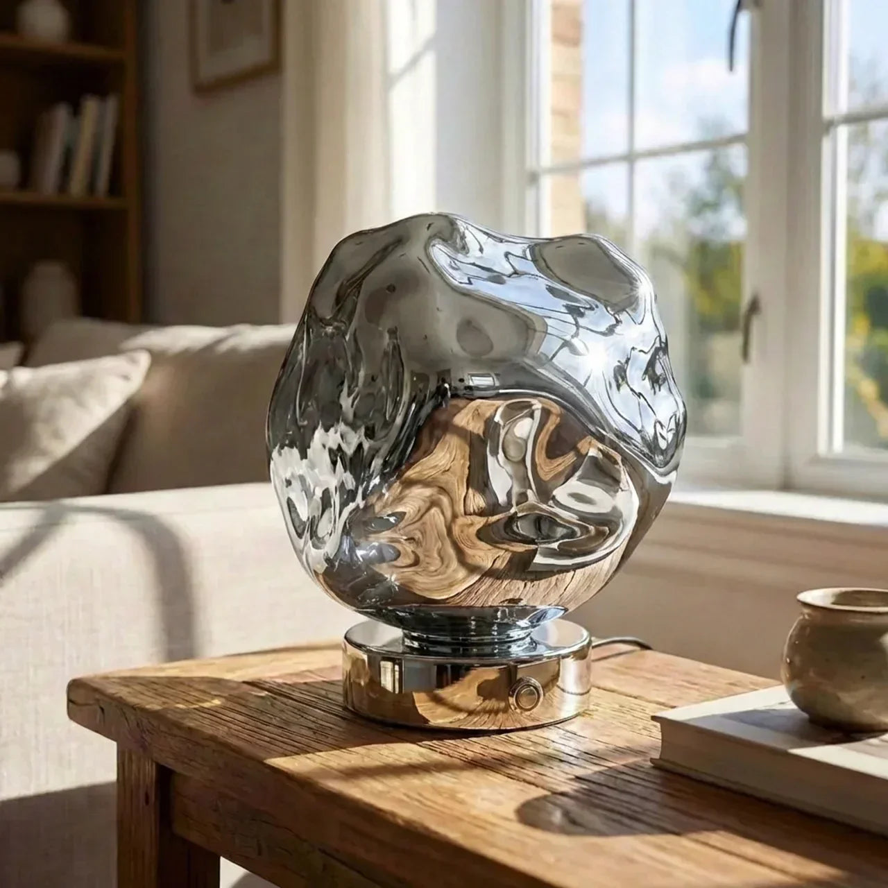Molten Style Lava Glass Table Lamp With Sculptural Shade For Indoor Ambient Lighting And Contemporary Decor