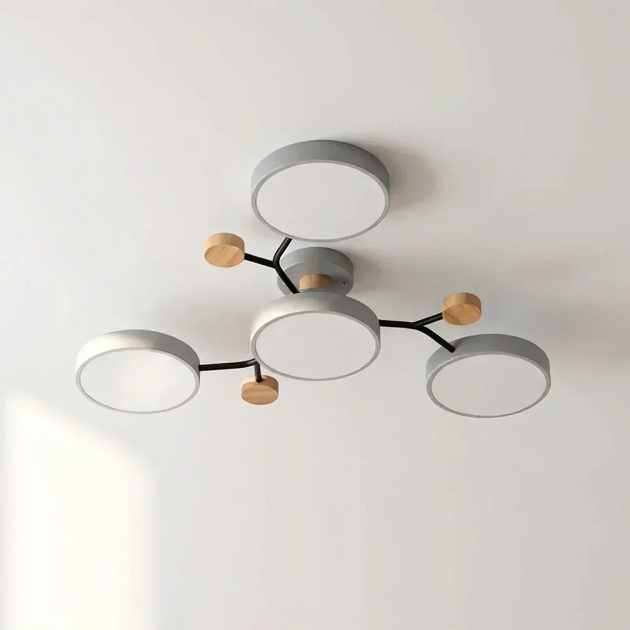 Branching Ceiling Light Fixture Featuring Wood Accents For Modern Living Spaces And Warm Ambience