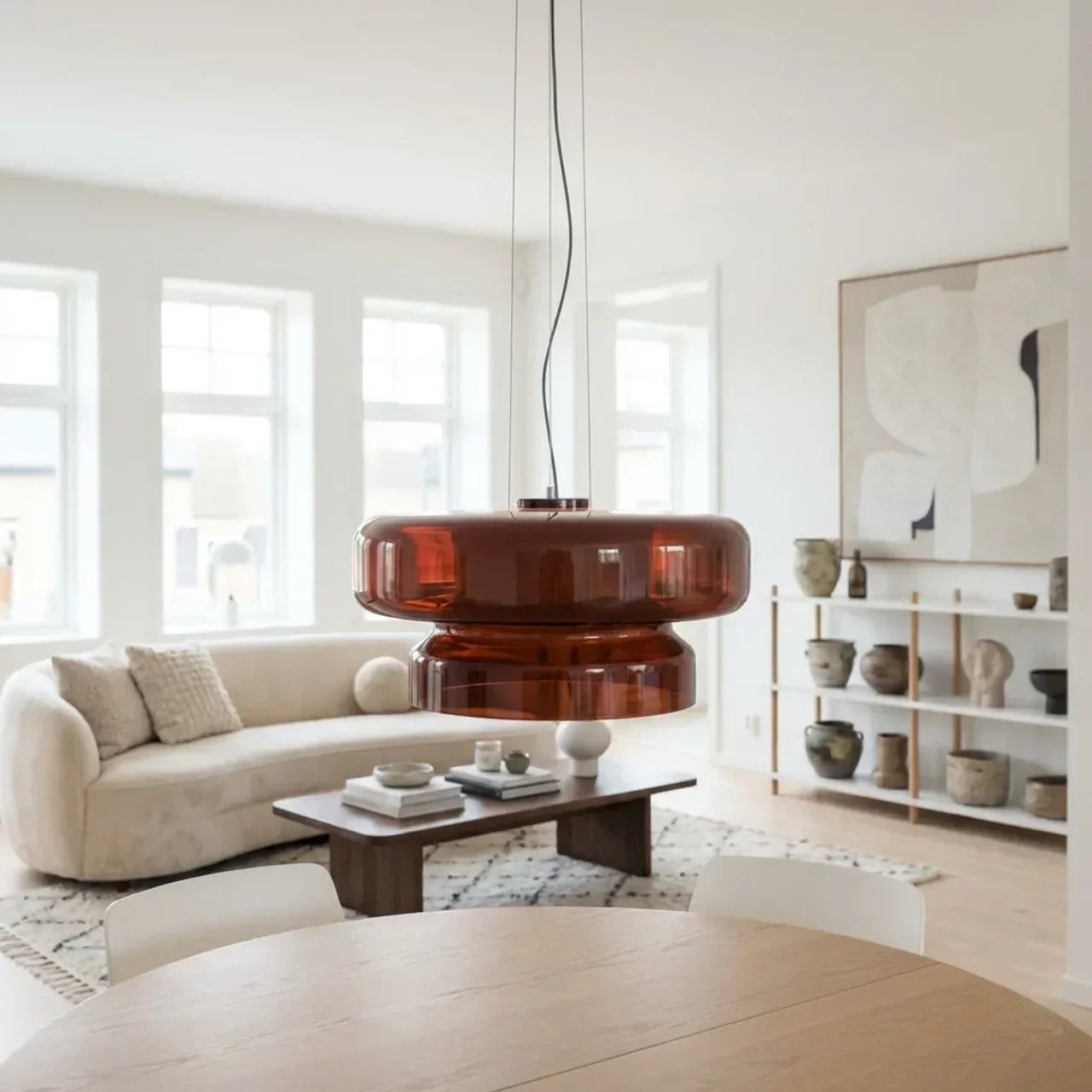 Two Tier Light With Coloured Glass, Bauhaus Style Pendant For Modern Homes Geometric Ceiling Fixture