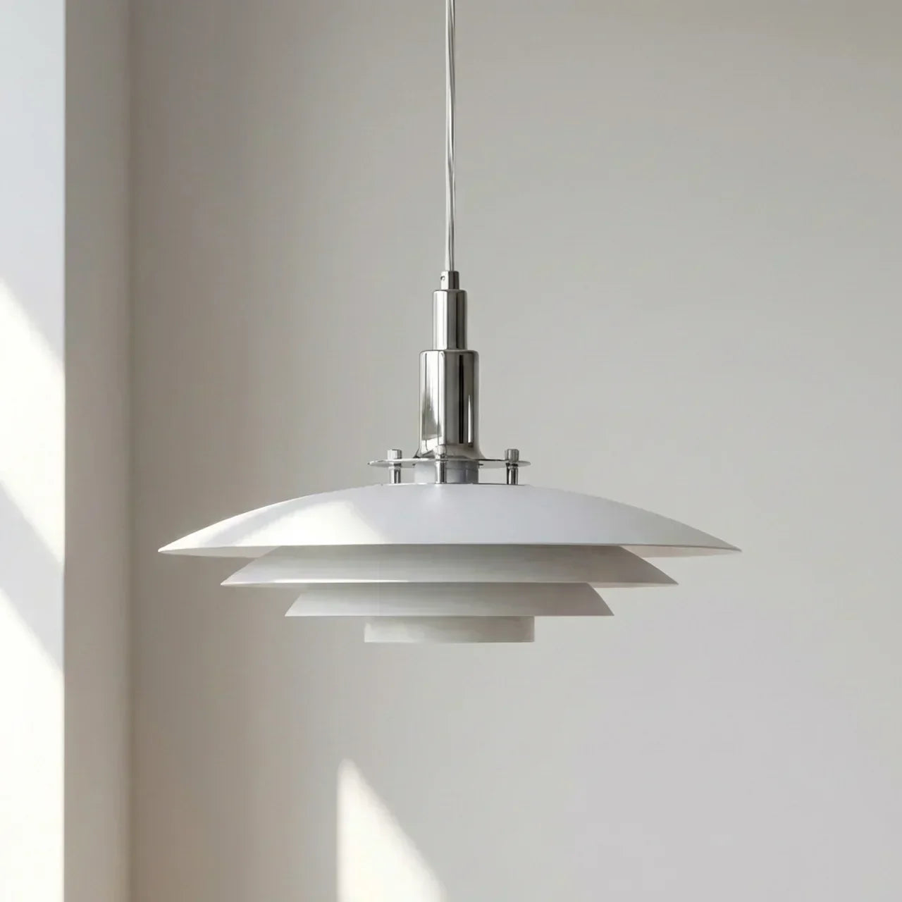 Danish Modern Tiered Pendant Light With Layered Metal Shade For Soft Downward Ambience