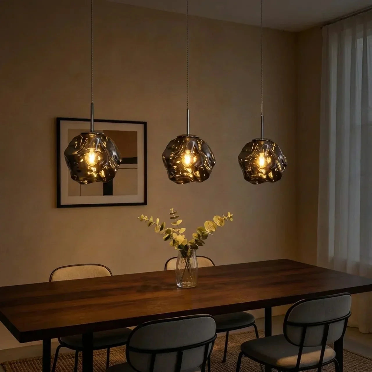 Molten Glass Hanging Light With Sculptural Shade For Modern Interiors And Warm Ambience