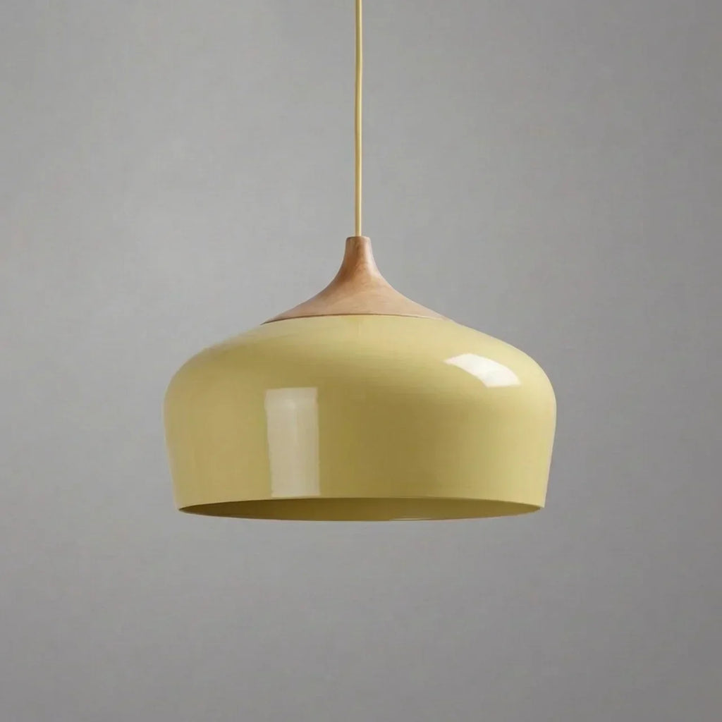 Geometric Sculptural Pendant Light With Metal Shade And Wood Accent For Modern Interiors