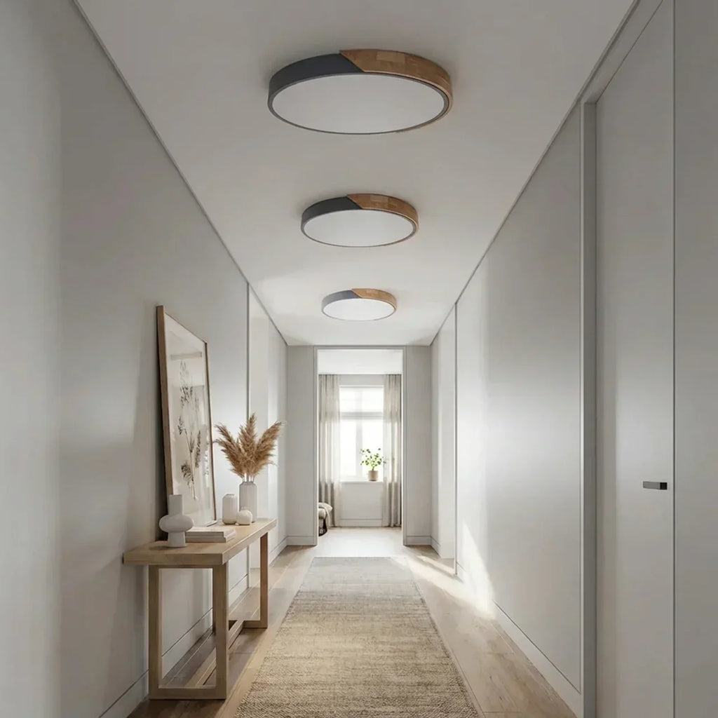 Round Wood Ceiling Light With LED Design And Flush Mount Style For Modern Indoor Living