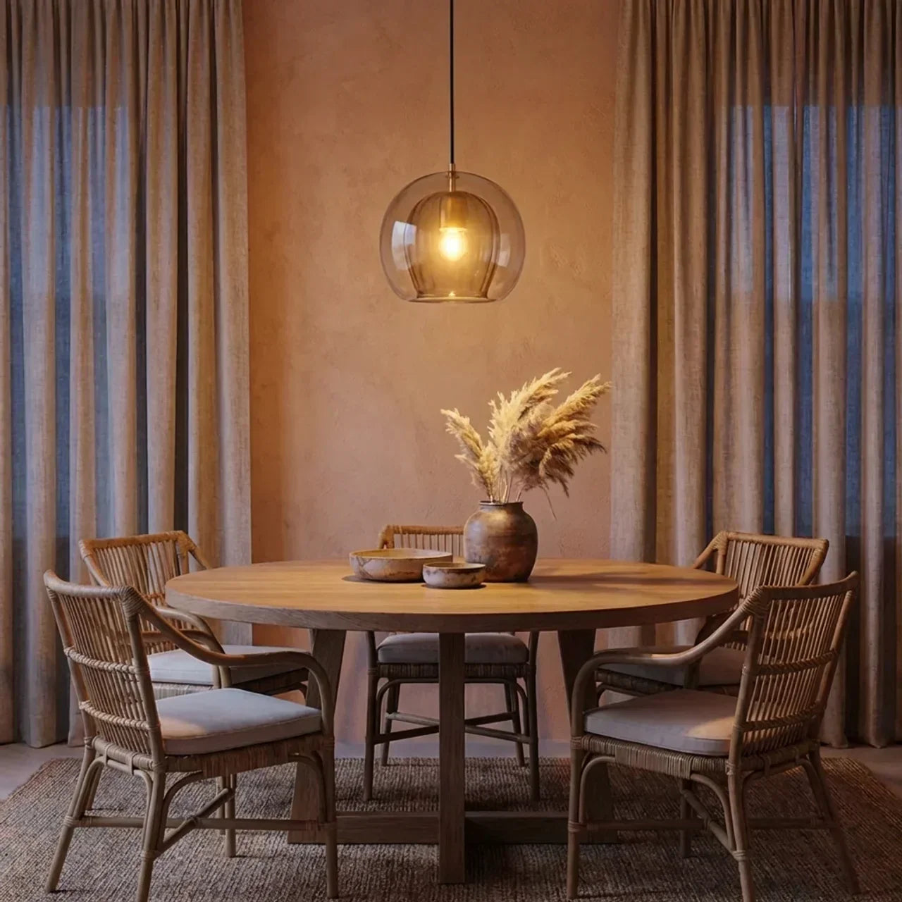 Rounded Glass Pendant Ceiling Light With Cable Suspension Available In Multiple Sizes