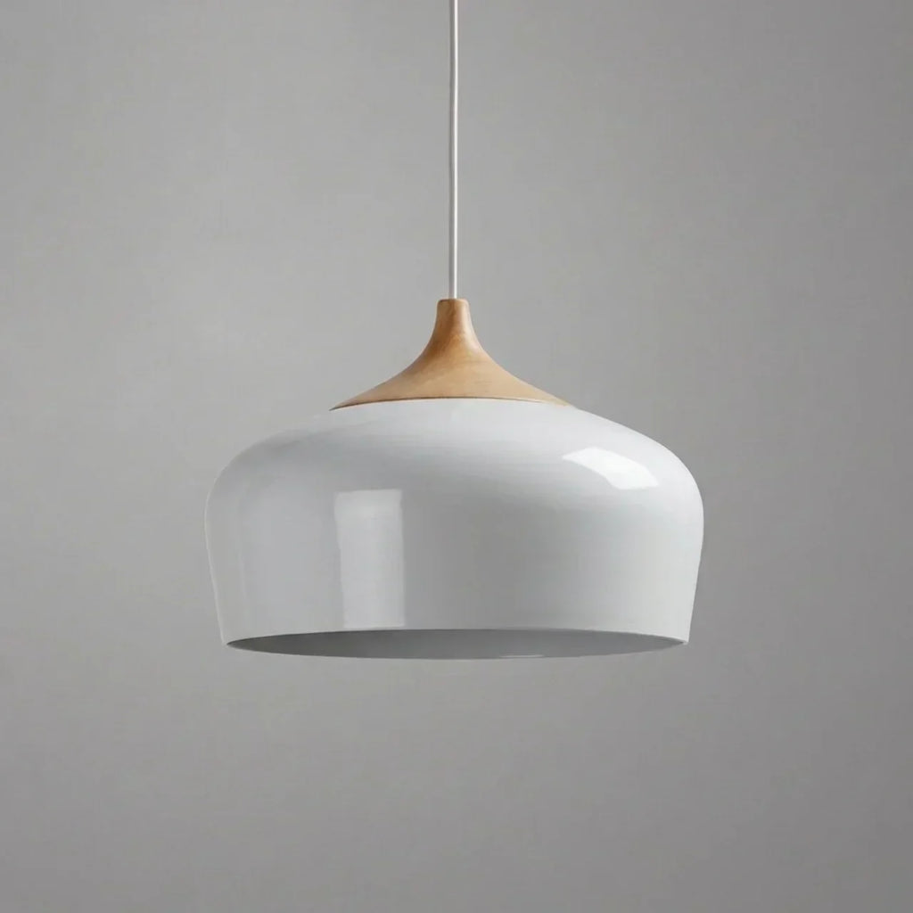 Geometric Sculptural Pendant Light With Metal Shade And Wood Accent For Modern Interiors