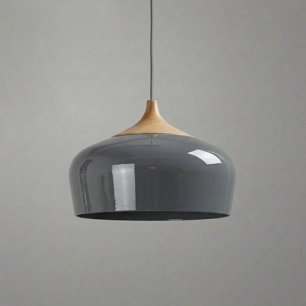 Geometric Sculptural Pendant Light With Metal Shade And Wood Accent For Modern Interiors