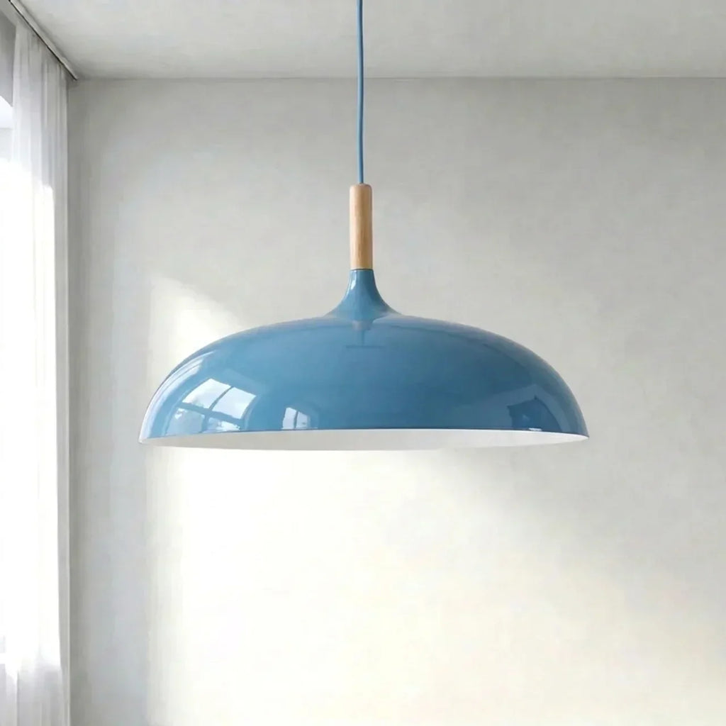 Geometric Sculptural Pendant Light With Metal Shade And Wood Accent For Modern Interiors