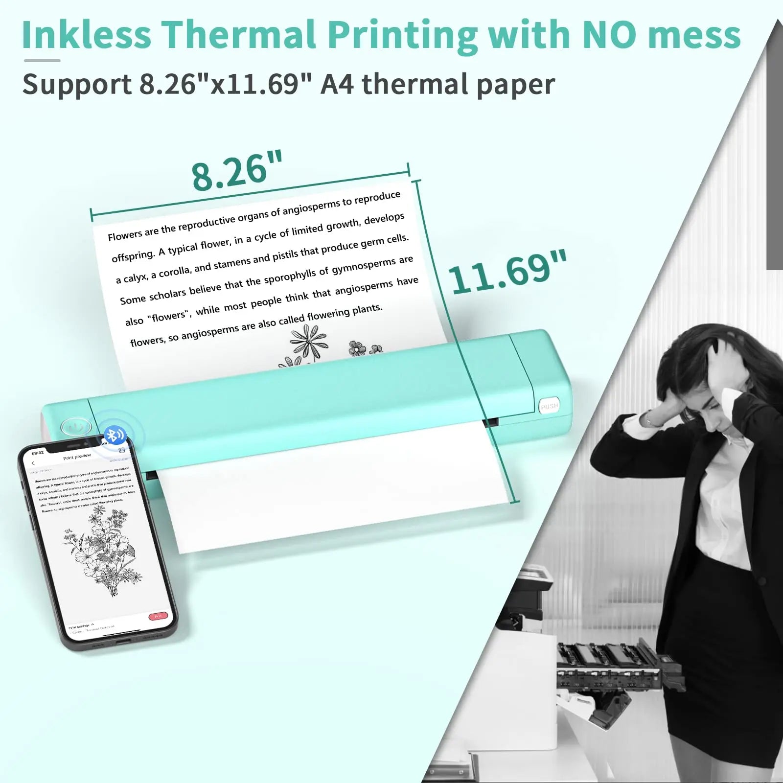 MK500 Inkless Thermal Printer With Bluetooth For Mobile Printing