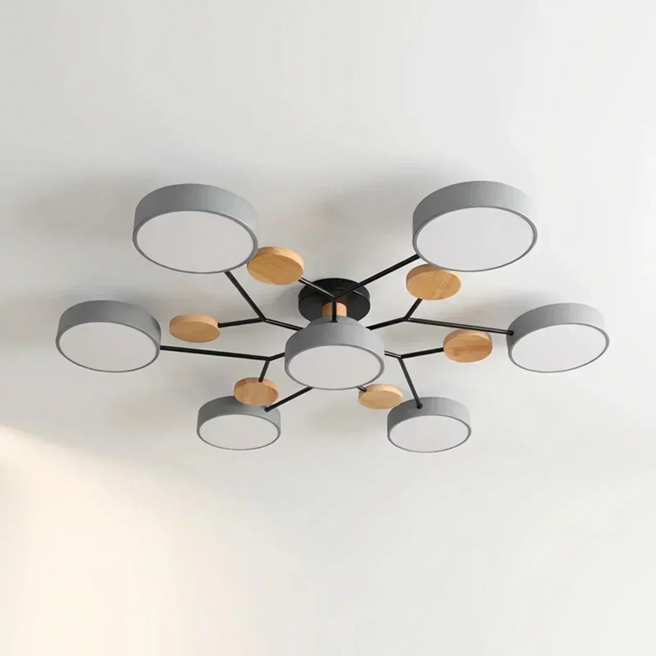 Branching Ceiling Light Fixture Featuring Wood Accents For Modern Living Spaces And Warm Ambience