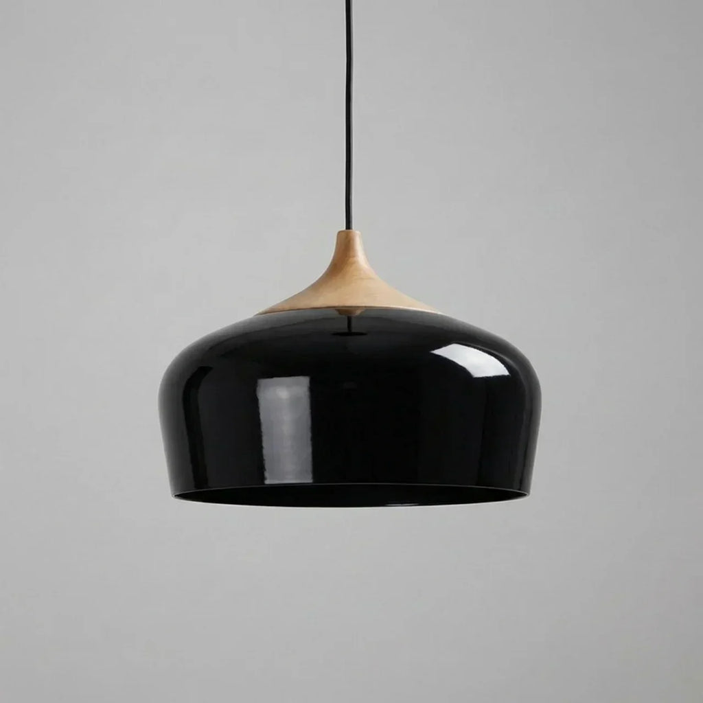 Geometric Sculptural Pendant Light With Metal Shade And Wood Accent For Modern Interiors
