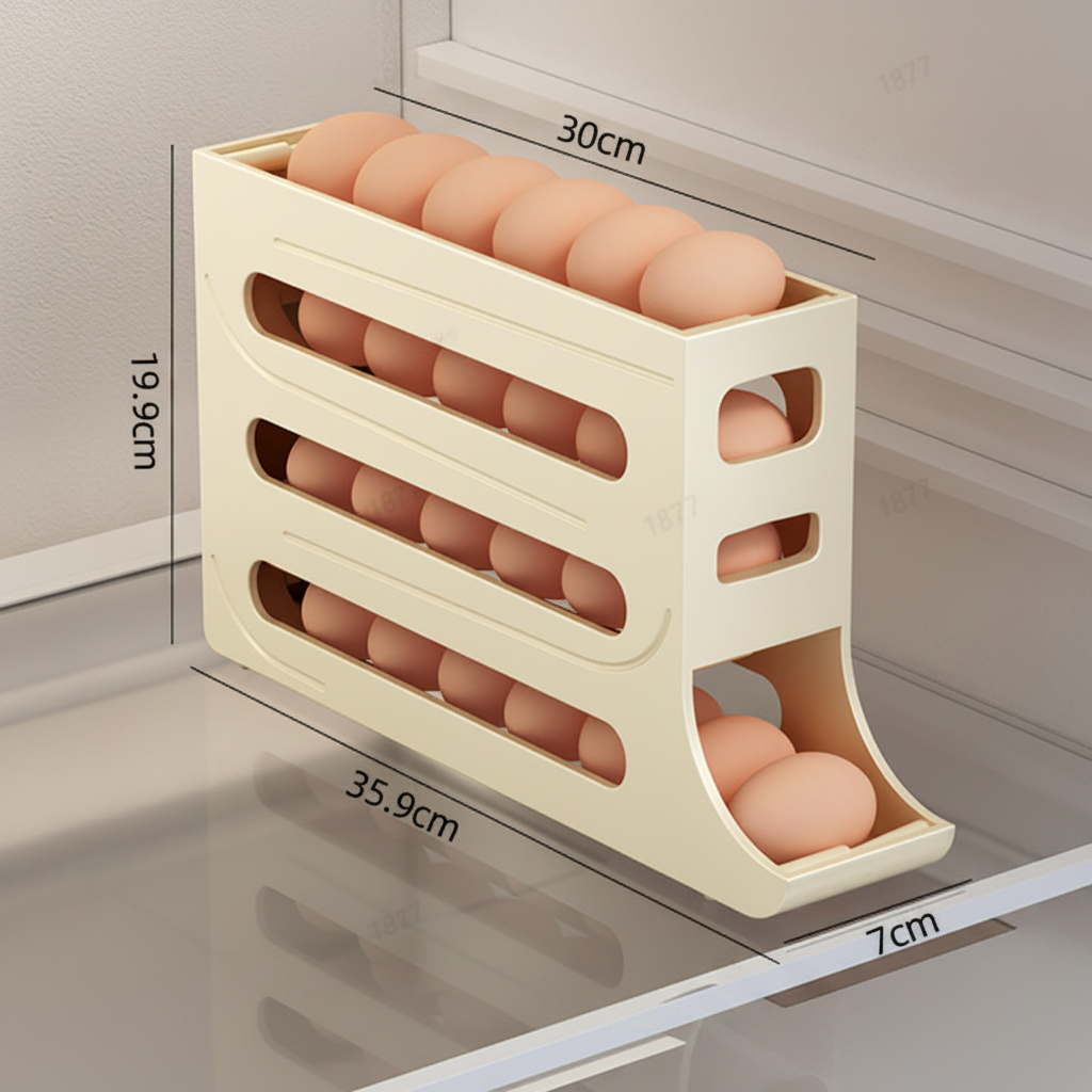 Suporte rolante para ovos de 4 níveis EGGROLLA — Organizador de frigorífico com dispensador automático de ovos