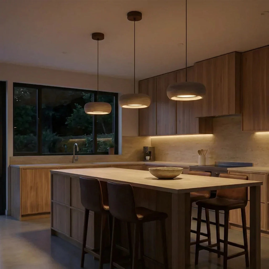 Pendant Light In Travertine With Integrated LED For Ceiling Mount Indoor Lighting