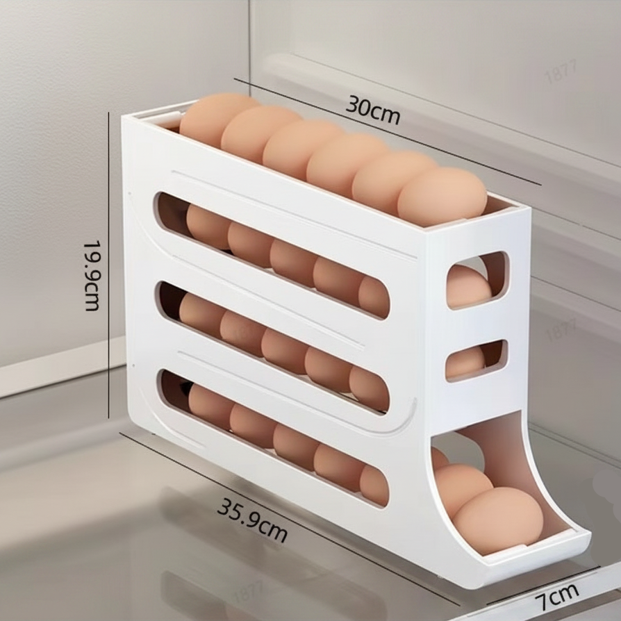 Suporte rolante para ovos de 4 níveis EGGROLLA — Organizador de frigorífico com dispensador automático de ovos