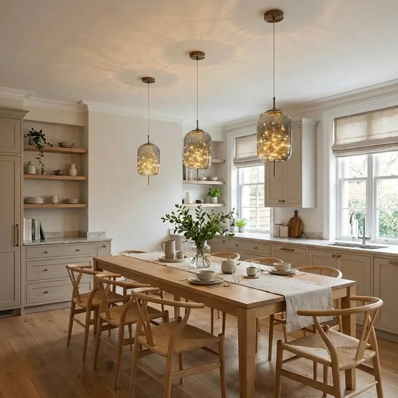 Ceiling Pendant Light With Glass Cylinder And Oval Shade For Ambient Illumination