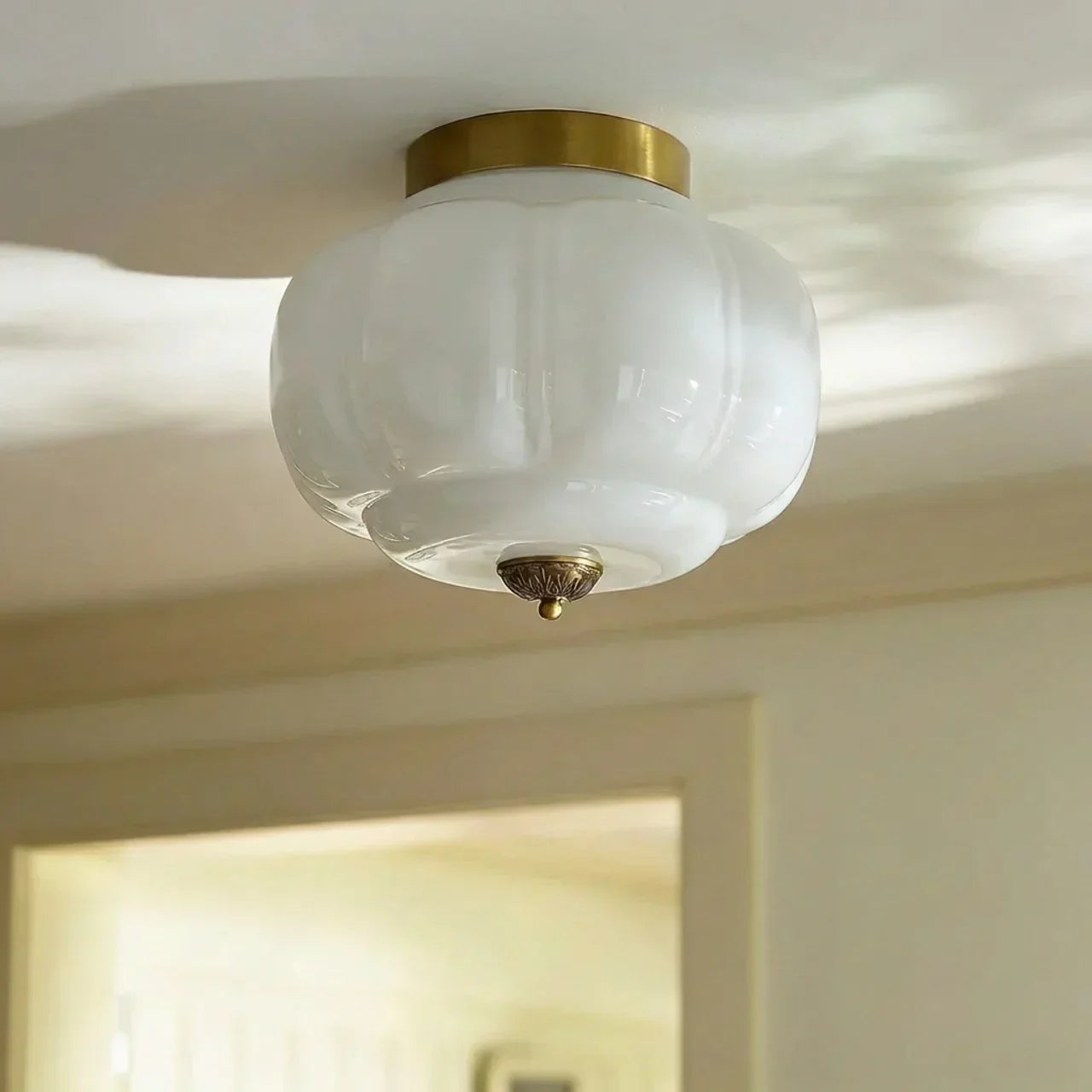 Timeless Milk Glass Ceiling Light With Semi-Flush Mount For Indoor Rooms And Hallways