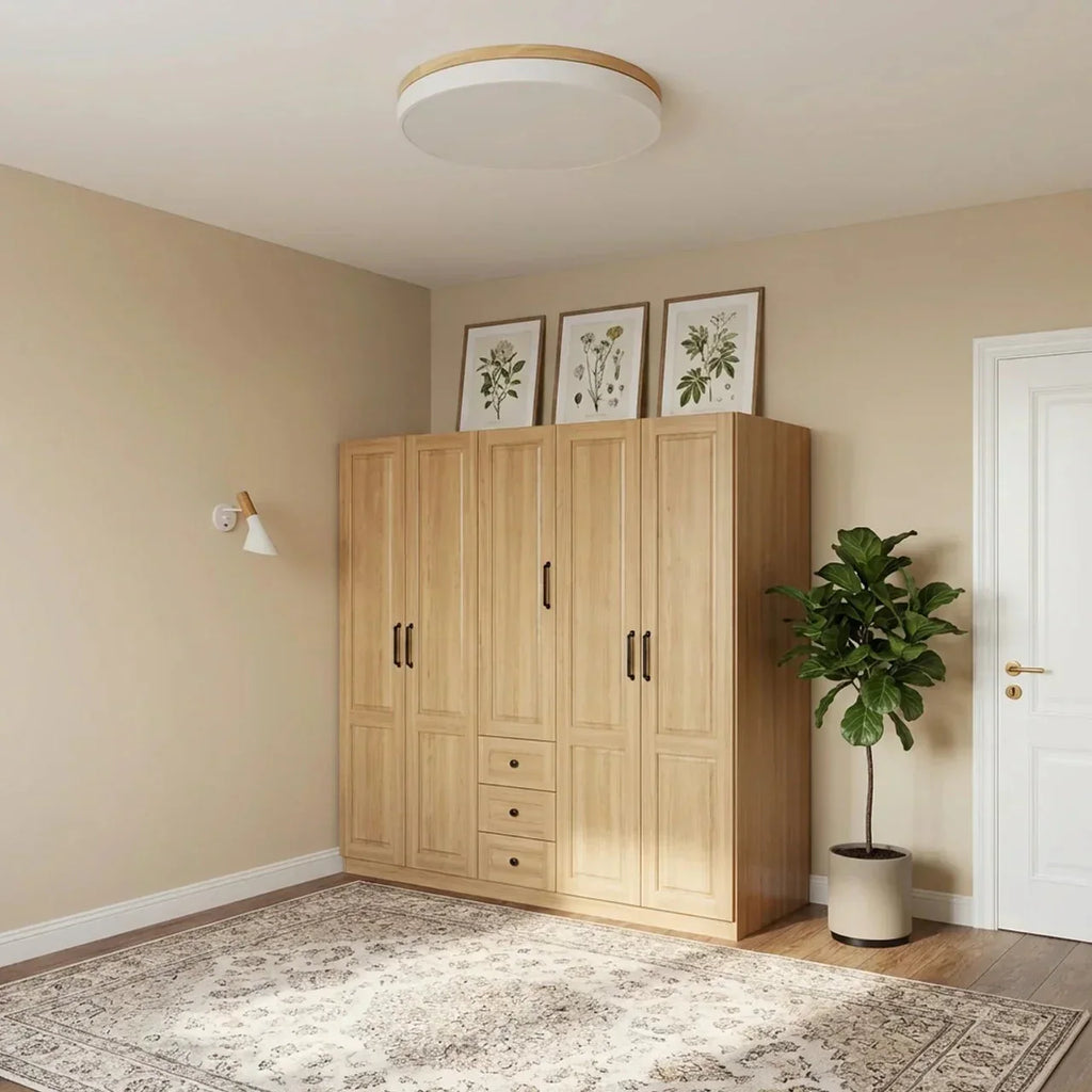 Ultra Slim Ceiling Light With Wood Accent Ring And Built In LED For Modern Indoor Spaces
