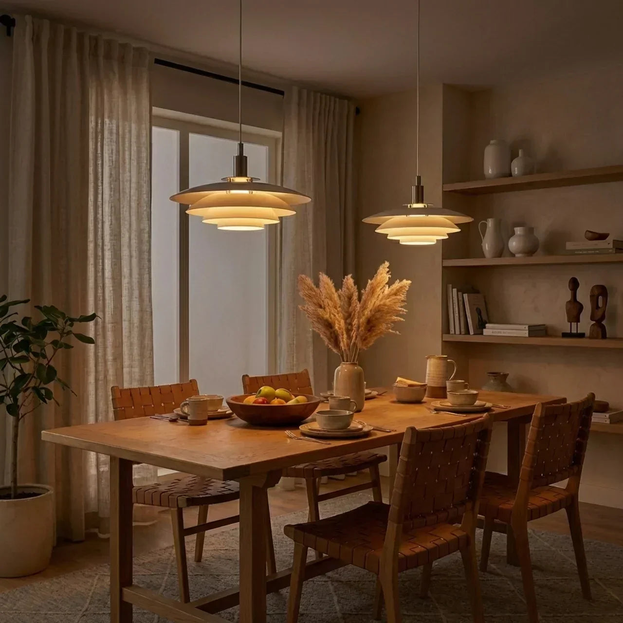 Danish Modern Tiered Pendant Light With Layered Metal Shade For Soft Downward Ambience