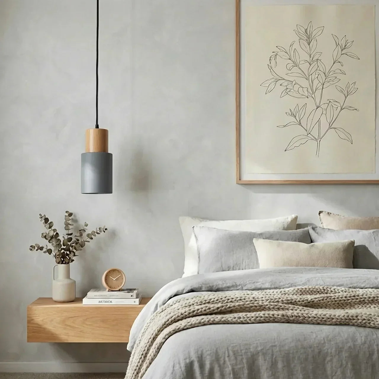 Aluminium Cylinder Pendant Light With Wood Detail Ceiling Mount Fixture And Adjustable Cord For Home Interiors
