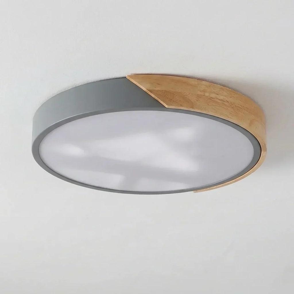 Round Wood Ceiling Light With LED Design And Flush Mount Style For Modern Indoor Living