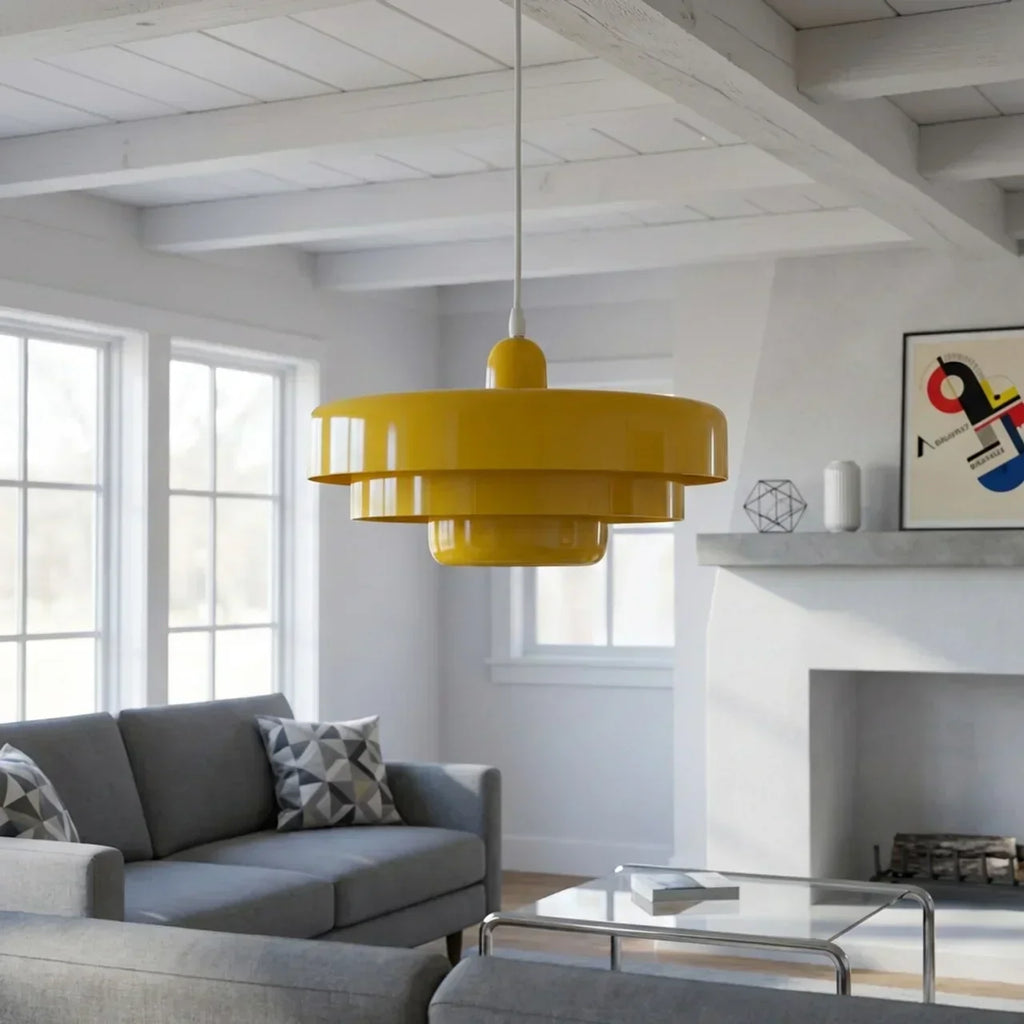 Bauhaus Style Pendant Light With Tiered Glass Elements For Ceiling Installations Diffused Ambient Lighting