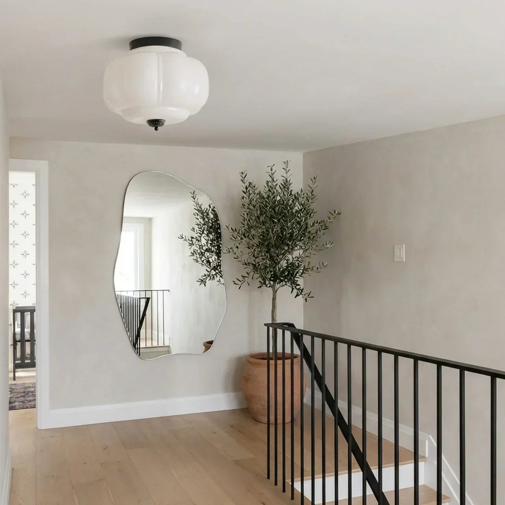 Timeless Milk Glass Ceiling Light With Semi-Flush Mount For Indoor Rooms And Hallways