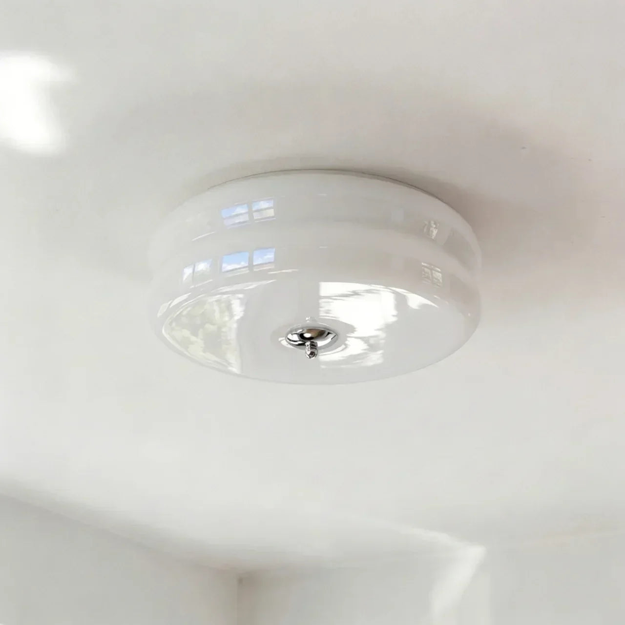 Art Deco Cream Glass Ceiling Light With Flush Mount And Integrated LED For Indoor Use