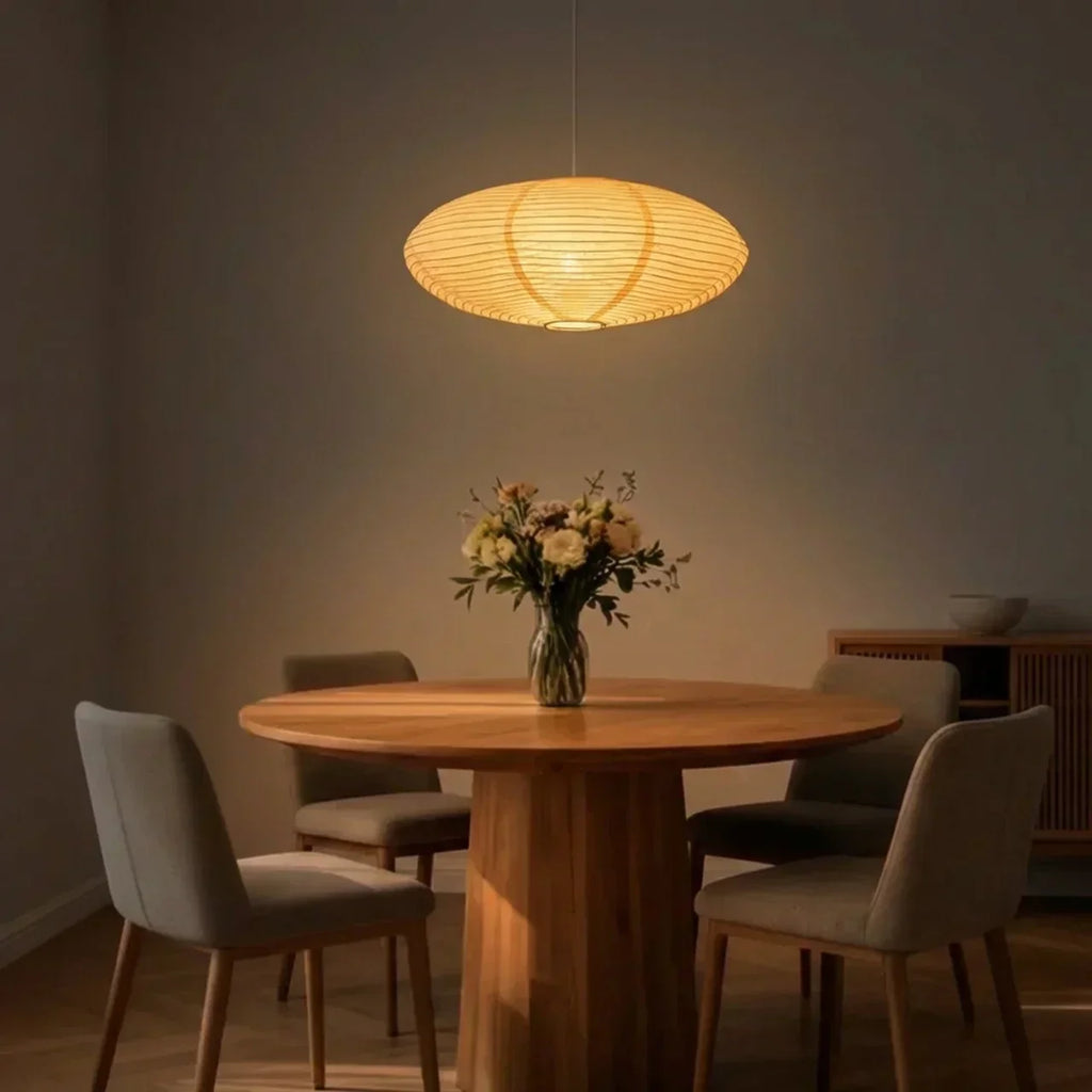 Rice Paper Pendant Light With Oval Shade For Indoor Ceiling Installations Ideal For Living Rooms And Hallways